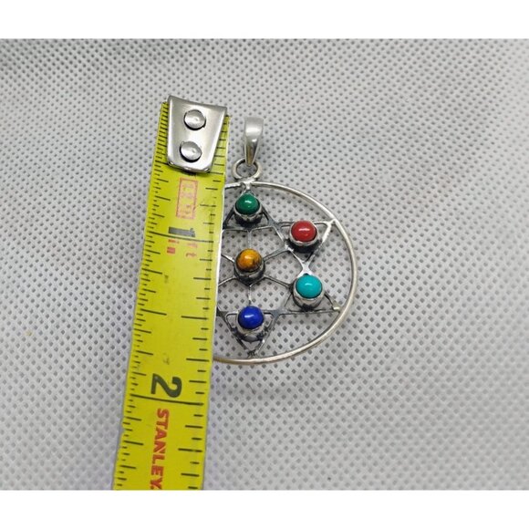 Handmade 7 Chakras Gemstone Pendant Sterling Silver Star of David - Picture 2 of 5